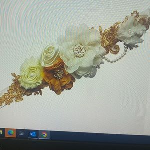 Maternity sash belt gold and white